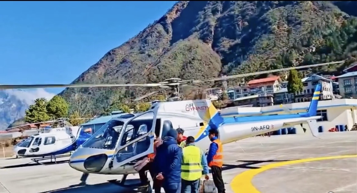 Helicopter at Lukla