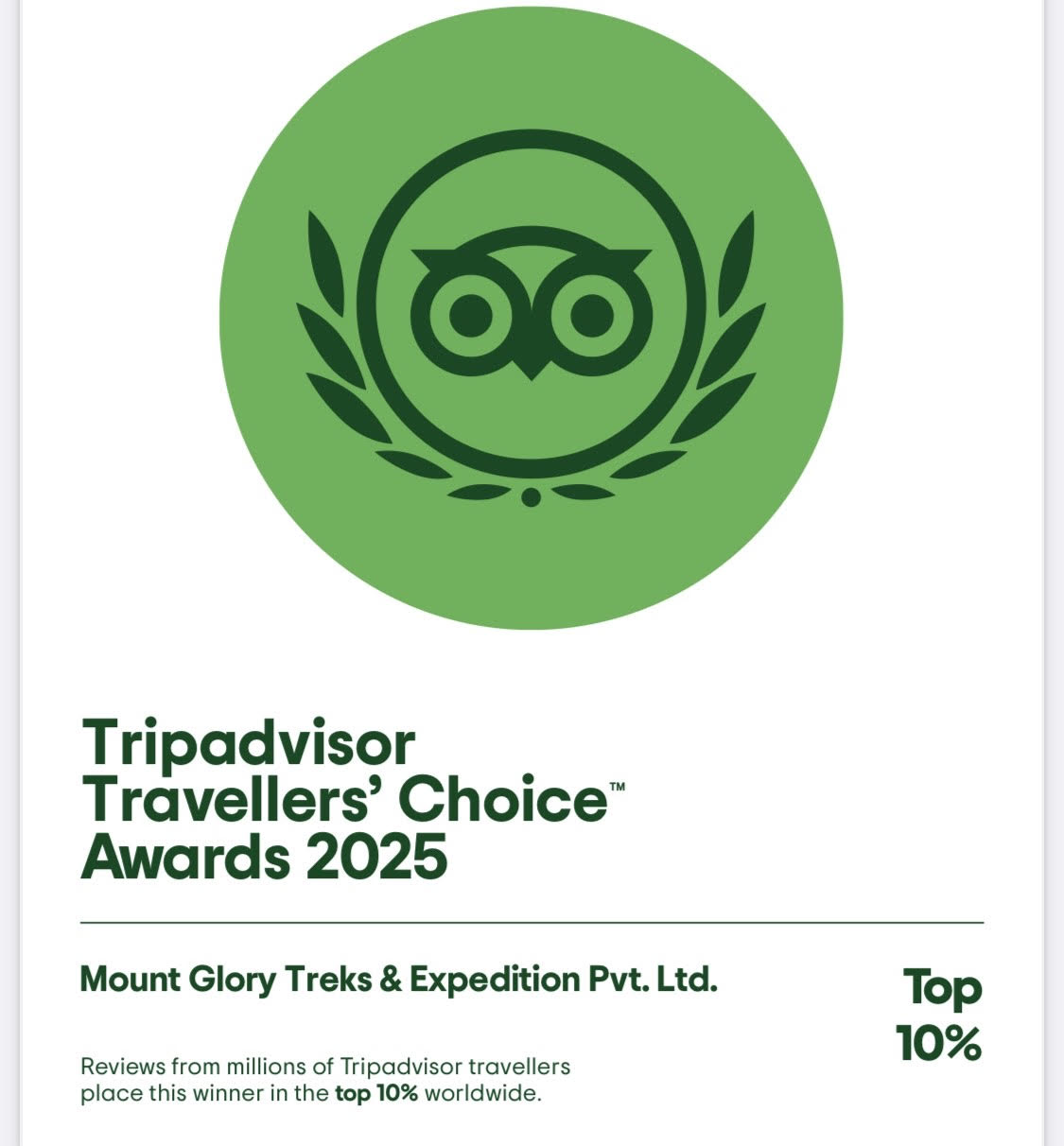 Tripadvisor Award for Mount Glory Treks