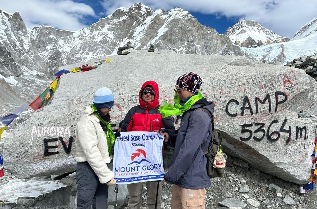 Mount Glory Treks Team at Base Camp of Mount Everest 5364m